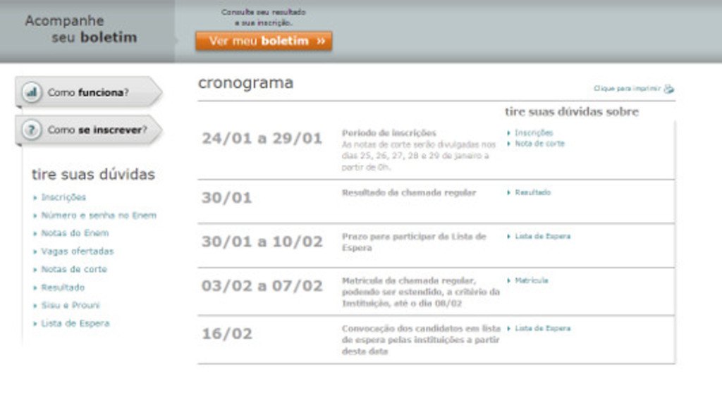 Site do Sisu - Inscrições, Notas, Resultados