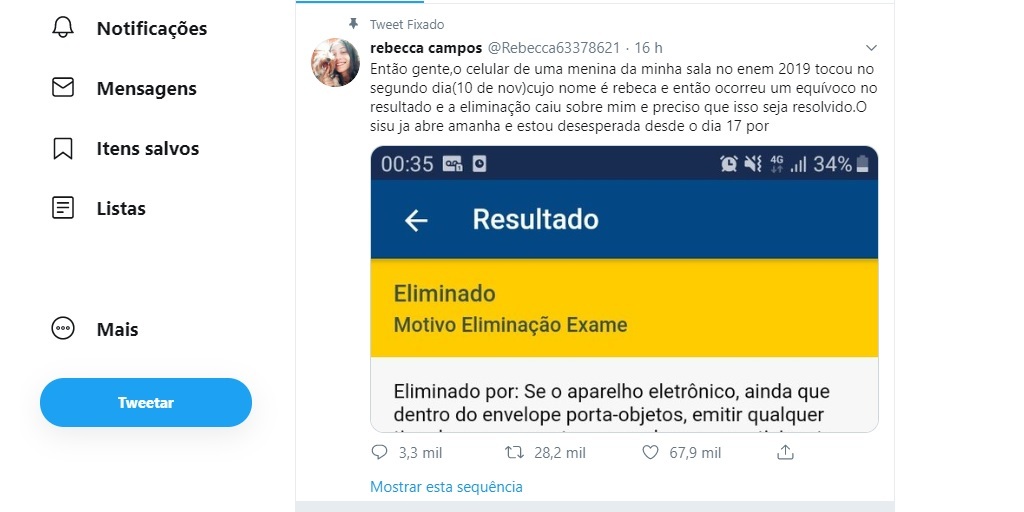 Postagem feita pela candidata friburguense em sua página no Twitter 