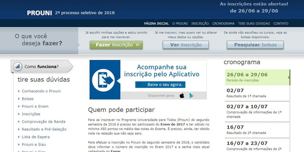 Inscrições para o Prouni começam nesta terça-feira, 26