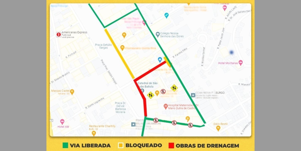 Mapa mostra vias que vão passar por alterações durante as obras