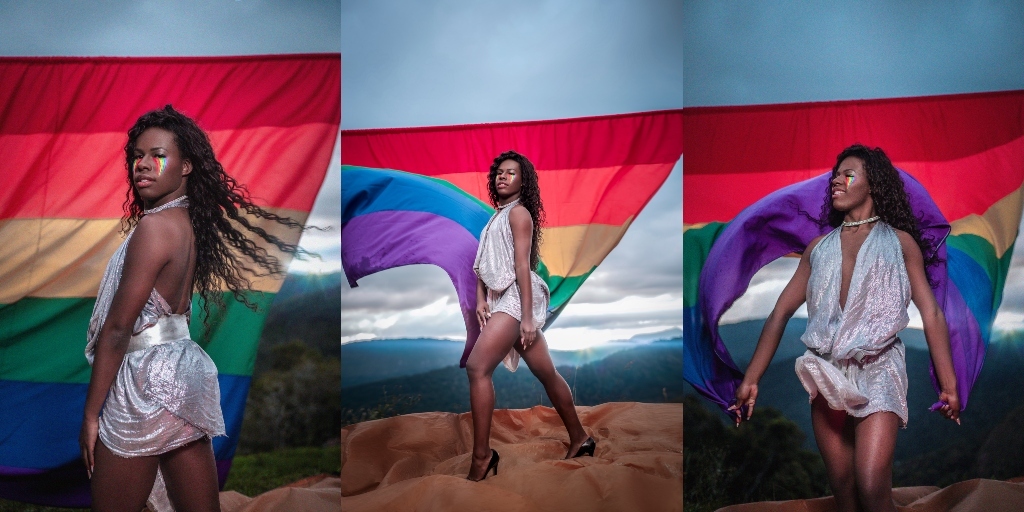 Ensaio fotográfico com a mulher trans e influenciadora digital Renata celebra o Mês do Orgulho LGBT+, feito em Nova Friburgo pelo fotógrafo Felipe Saldanha, com maquiagem de Luiza Zbinden.