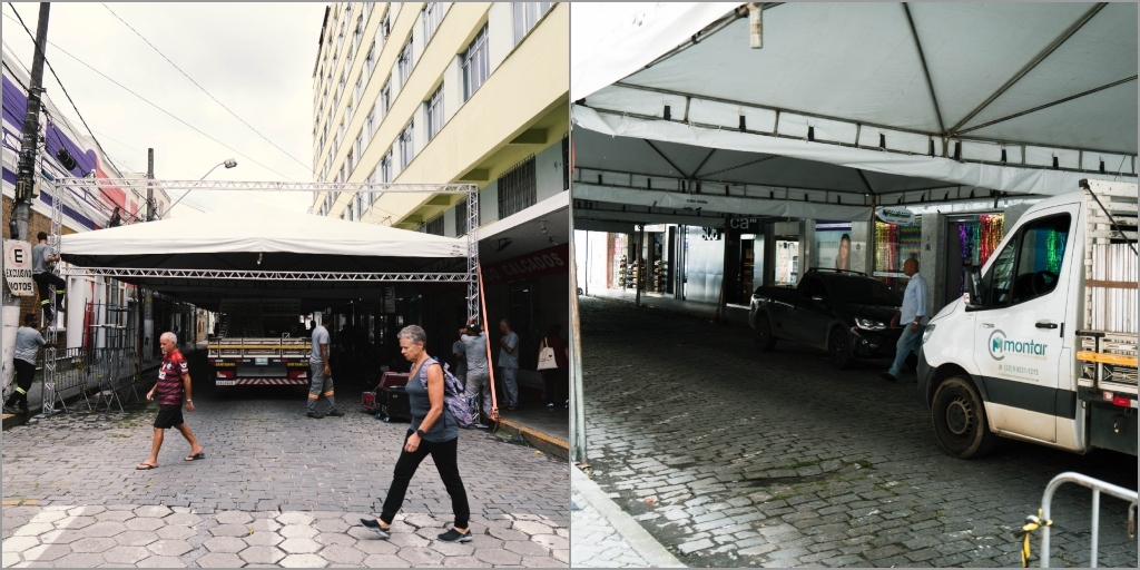 Rua da Cerveja, atração do Carnaval de Nova Friburgo, está sendo montada na rua Oliveira Botelho, no Centro