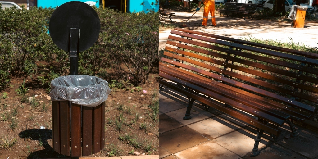 O trecho da obra já entregue à população conta com novo mobiliário, como lixeiras e bancos