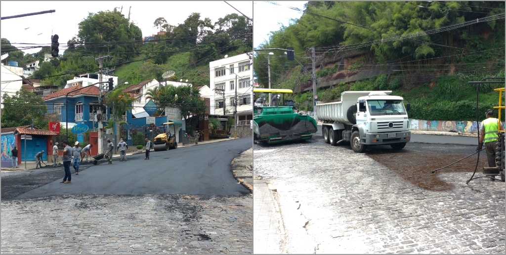 Subida do bairro Braunes, em Friburgo, começa a receber asfalto e ruas próximas são interditadas