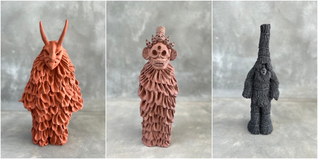 Esculturas em argila têm a proposta de aproximar a arte do fazer popular e ritualístico
