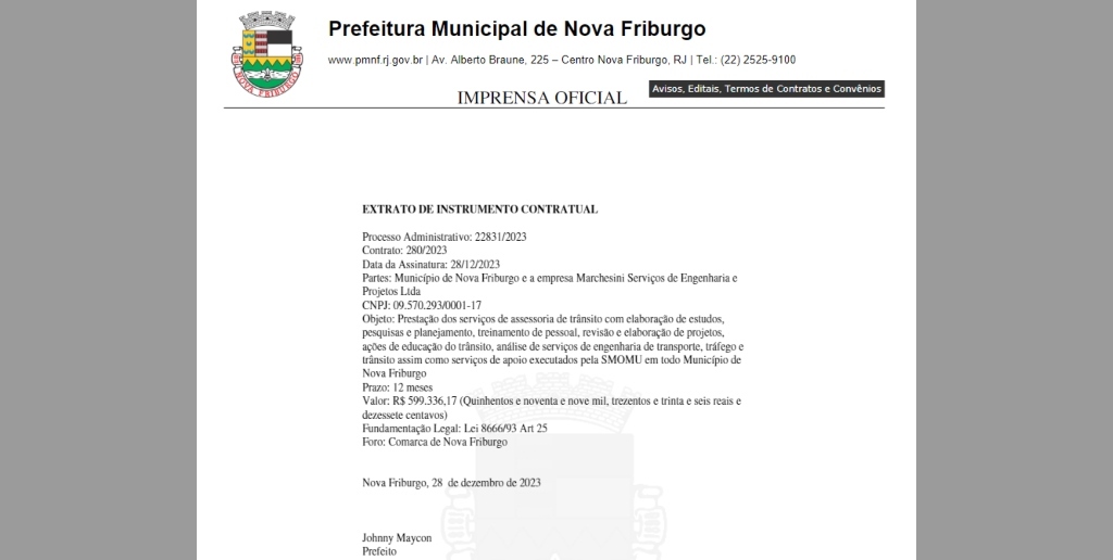 Publicação no Diário Oficial descrimina os serviços que serão prestados pela empresa 