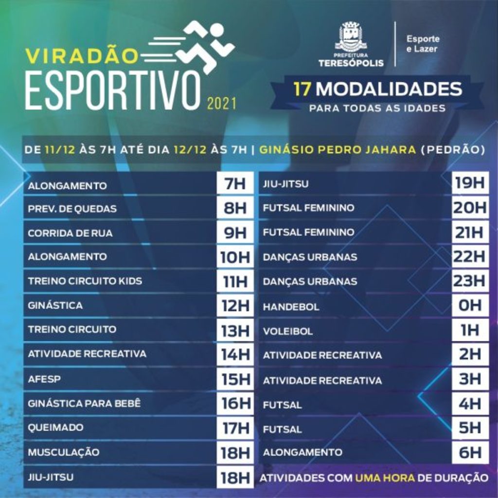 Serão 17 modalidades para todas as idades 