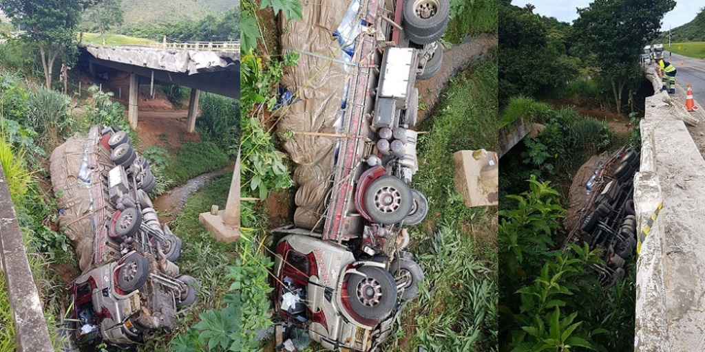 Motorista perde o controle e cai dentro de rio na BR-116, em Teresópolis