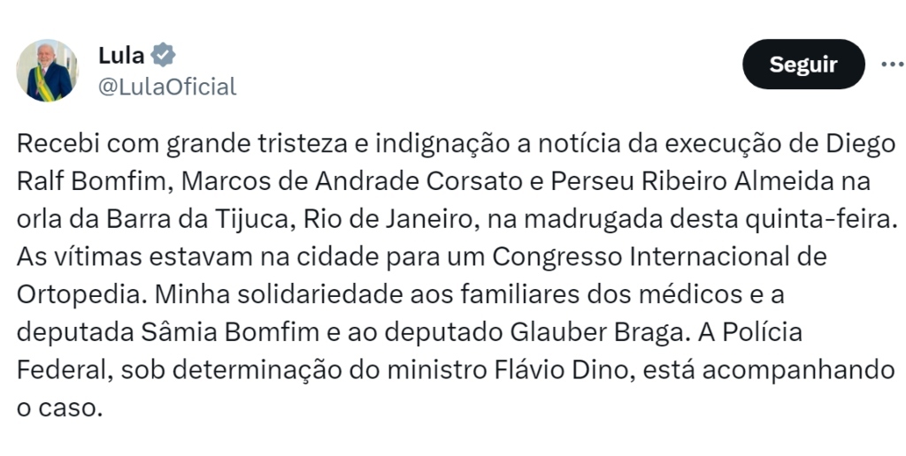 Presidente Lula também se manifestou nas redes sociais 