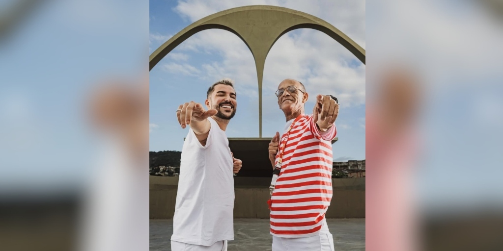 Tarcísio Zanon e mestre Ciça no dia em que foi anunciado o enredo da escola de Niterói