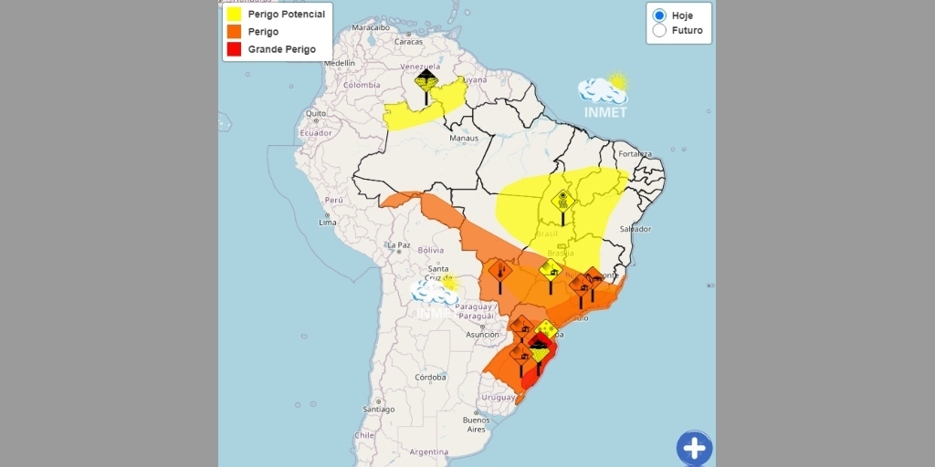 Gráfico de alertas para o Brasil após a chegada do ciclone