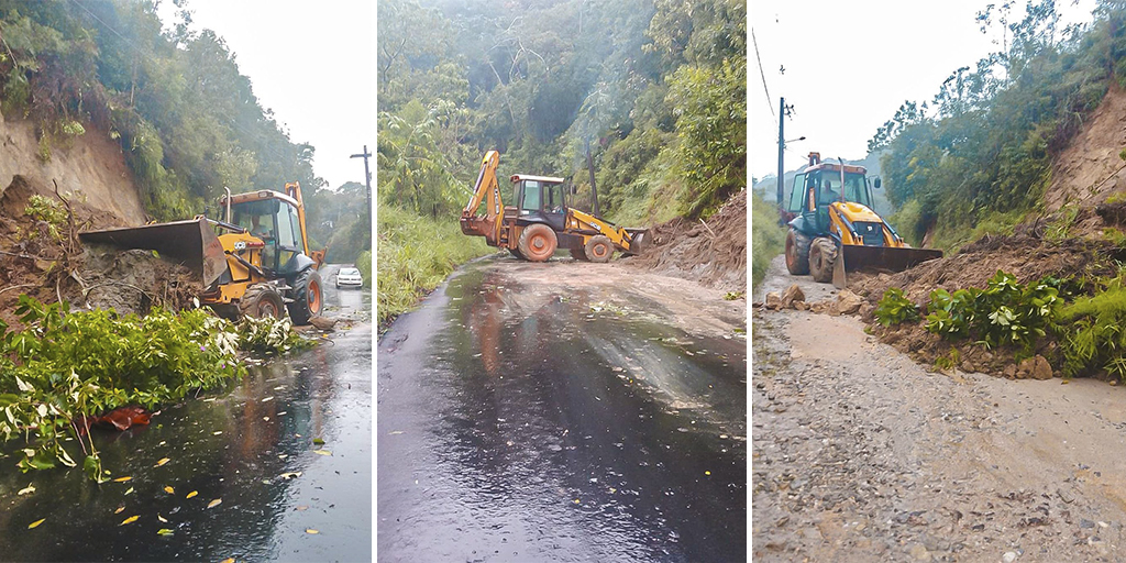 Barreira sendo retirada na estrada de Rio Bonito na manhã deste sábado, 23