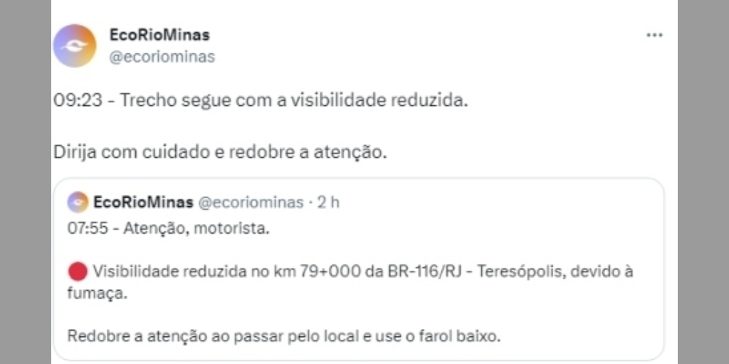 Concessionária fez um alerta para baixa visibilidade na pista