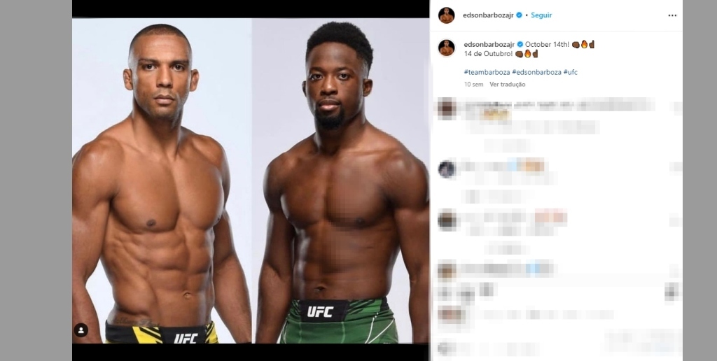 Edson compartilhou nas redes sociais quem é seu adversário na luta de sábado, 14