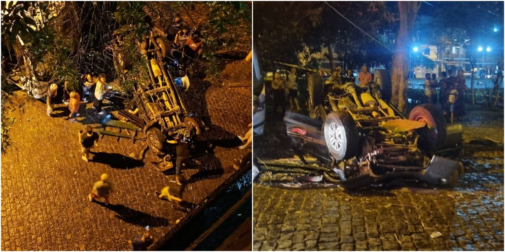 Carro despenca de viaduto em Nova Friburgo; prefeitura atualiza estado de saúde das vítimas 