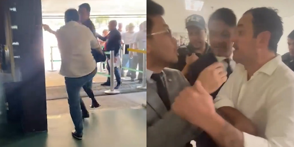 Deputado Glauber Braga (PSOL) expulsa militante do MBL da Câmara, em Brasília, e discute com Kim Kataguiri (União)