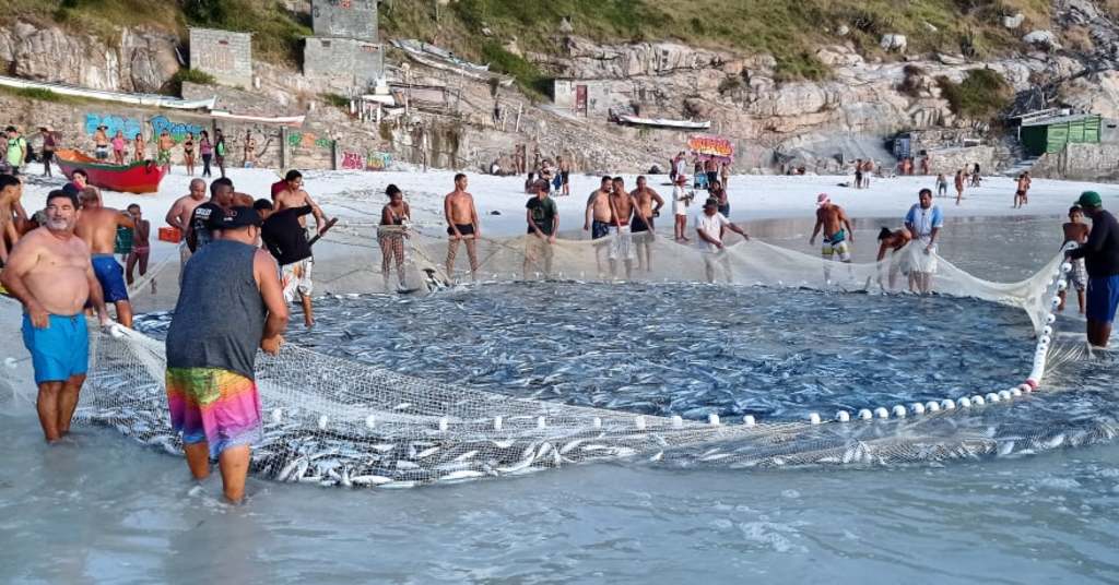 Parte do pescado foi distribuído para moradores e turistas que estavam na Praia Grande