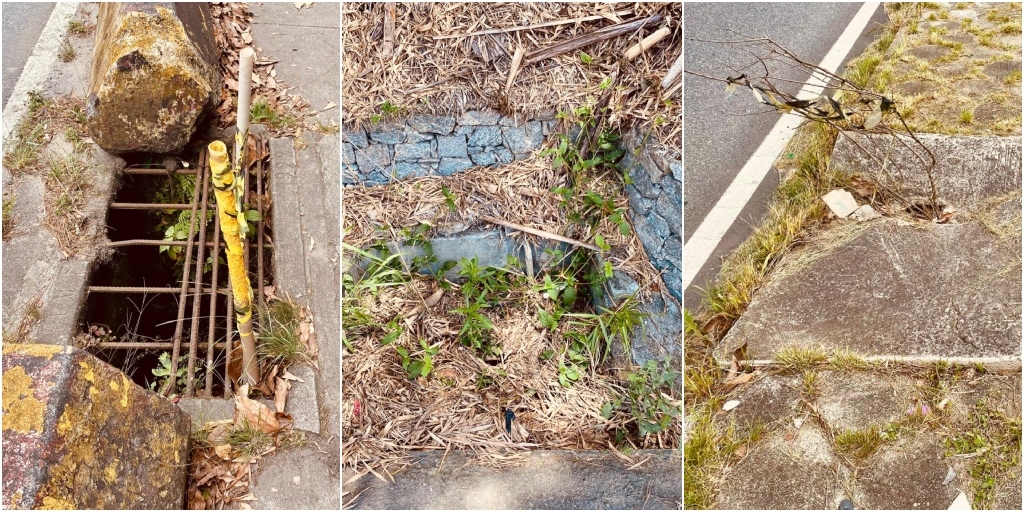 Ao longo da via, também são encontrados muitos bueiros quebrados, entupidos e em mau estado de conservação