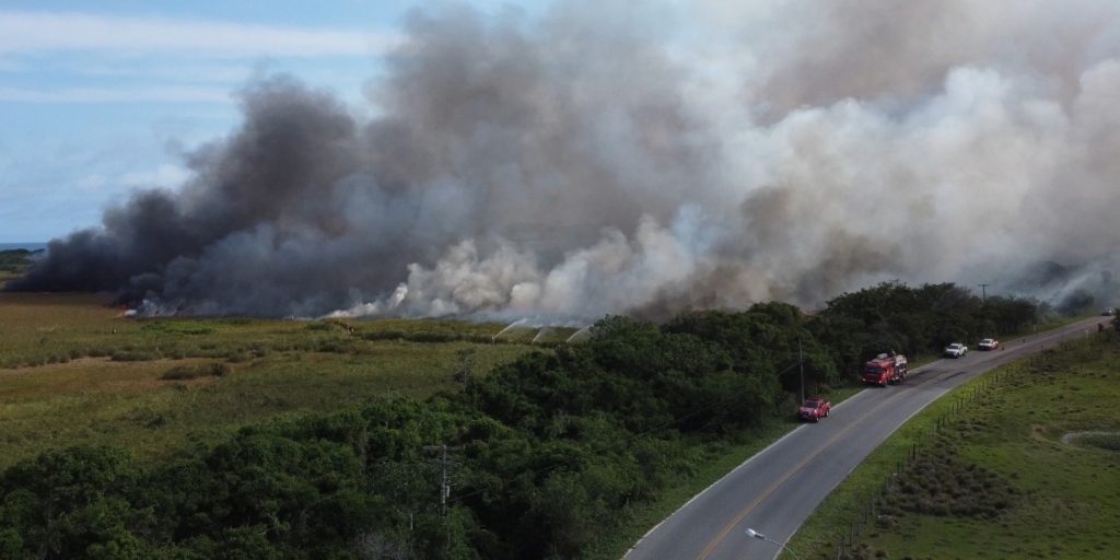 Incêndio controlado: área com mais de 120 hectares é destruída pelo fogo em Cabo Frio