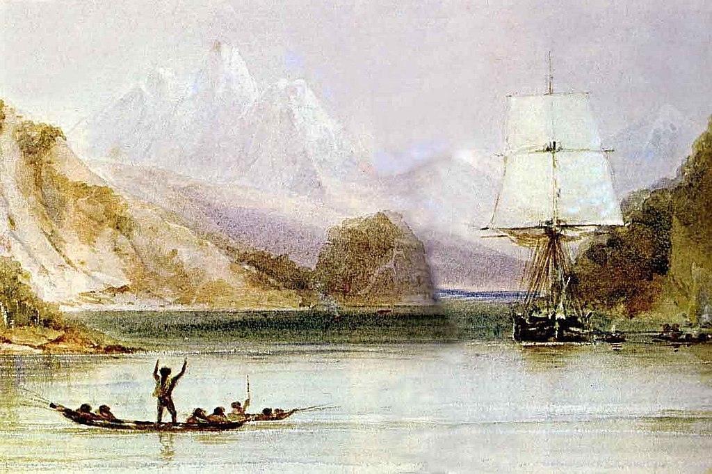 Navio HMS Beagle, que levou Darwin durante sua expedição à América do Sul, pintado por Conrad Martens