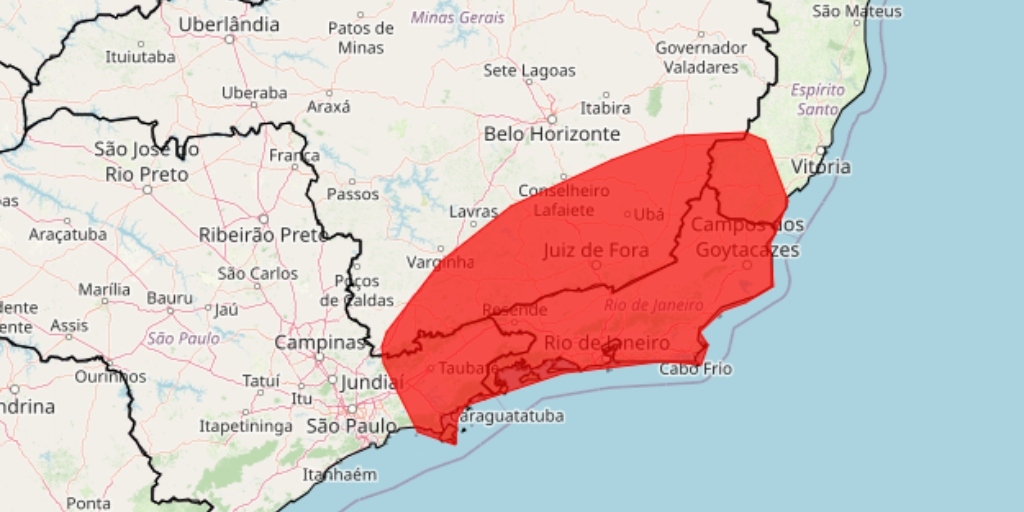 Alerta de 'grande perigo' de chuvas para o estado do Rio de Janeiro entre sexta-feira, 22,  domingo, segundo o Inmet