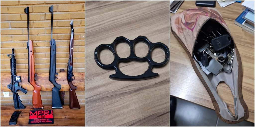 Como parte do material apreendido estavam, armas, um soco inglês e chaves de carros de vítimas