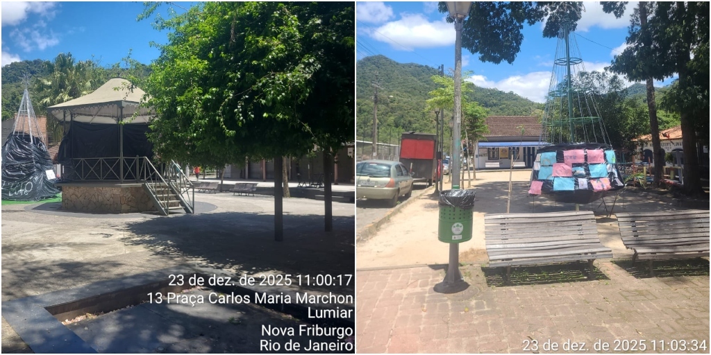 Até as 11h, do dia 23 de dezembro, só havia uma árvore luminosa instalada em duas praças de Lumiar