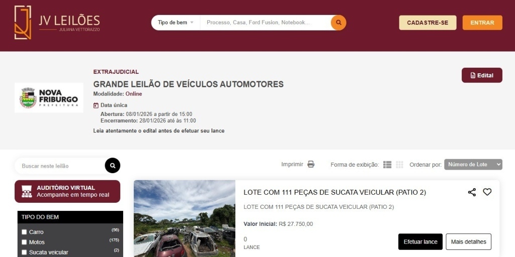 Site já pode ser acessado para análise dos lotes 