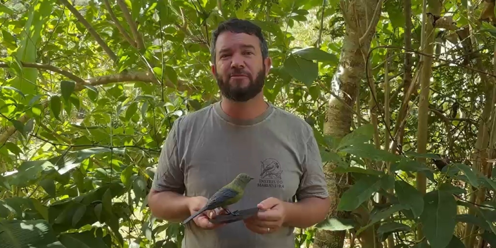 Presidente do Instituto Marianeira, Rominique Schimidt, com uma das réplicas da ave em resina