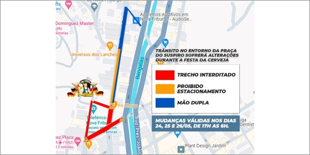 Mapa com as principais intervenções em vias