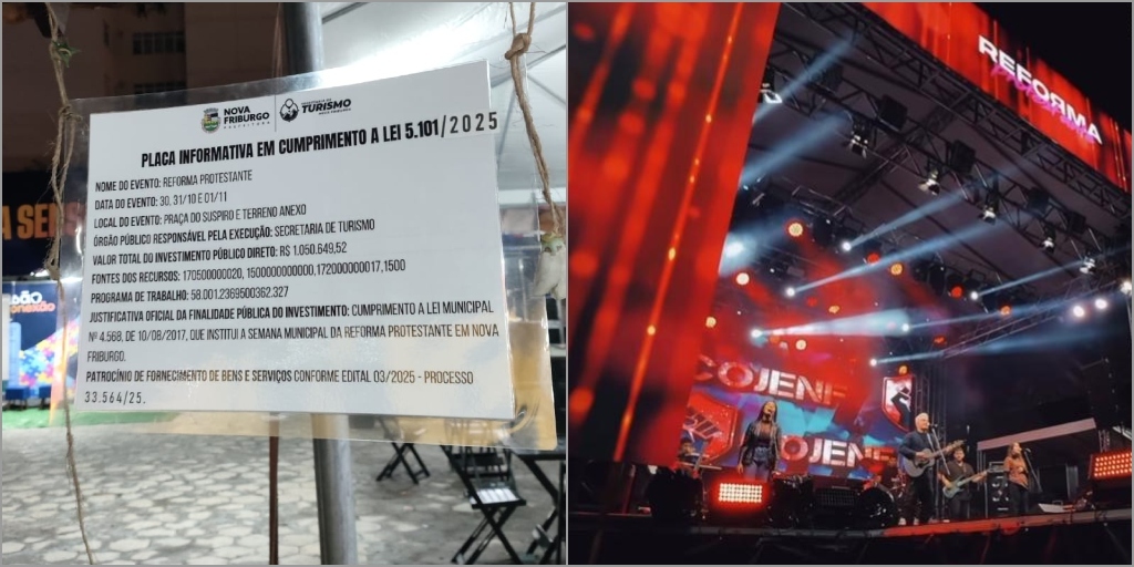 Placa com gastos públicos instalada em evento da Reforma Protestante é alvo de questionamentos em Friburgo