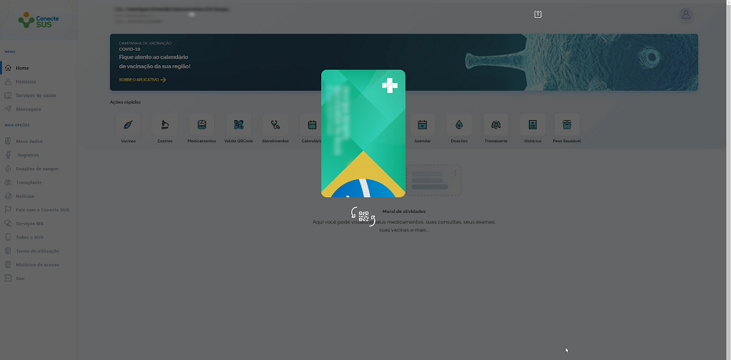 Cartão do SUS aparecerá na tela