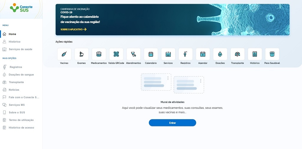 Próxima etapa é fazer login no site Conecte SUS