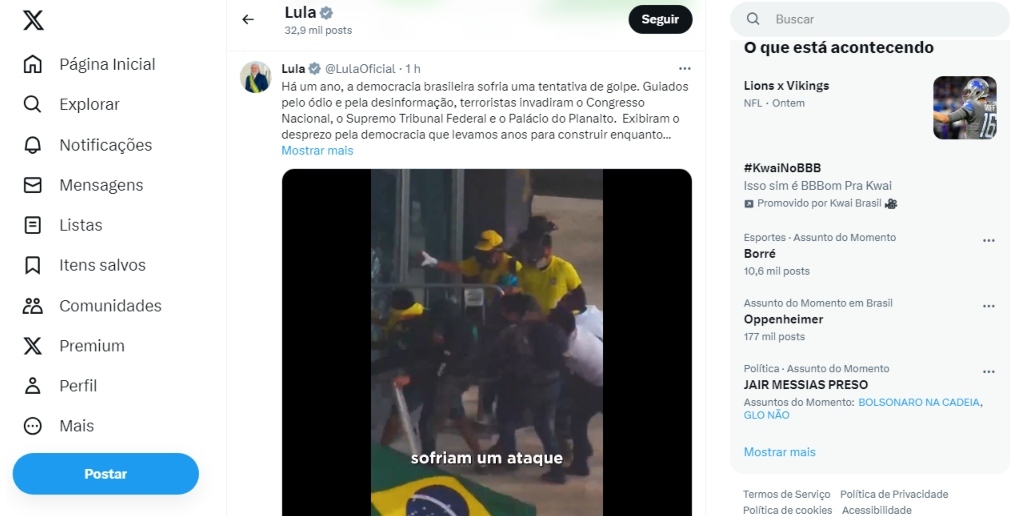 Presidente Lula se manifestou nas redes sociais 