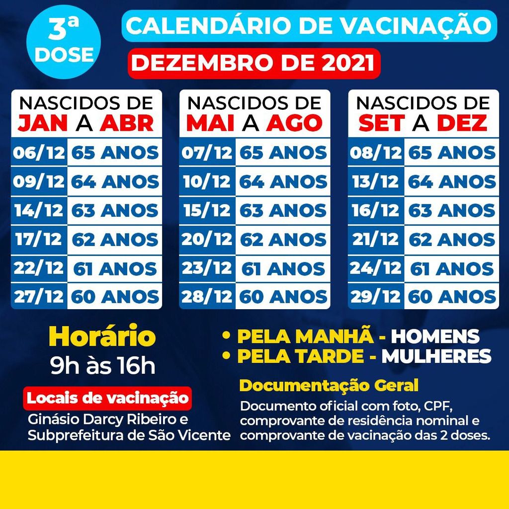 Calendário de vacinação da terceira dose em Araruama