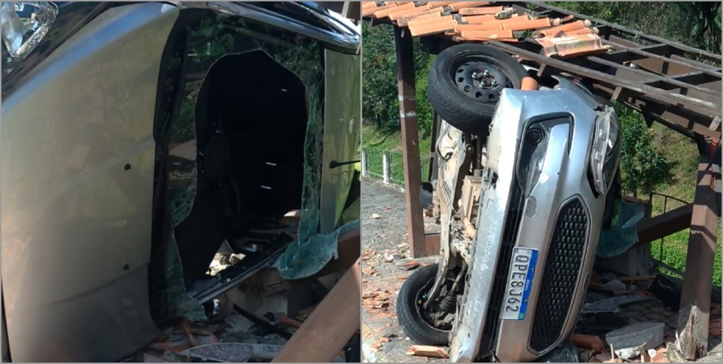 Carro que ficou destruído permanecia no local do acidente nesta terça-feira, 30