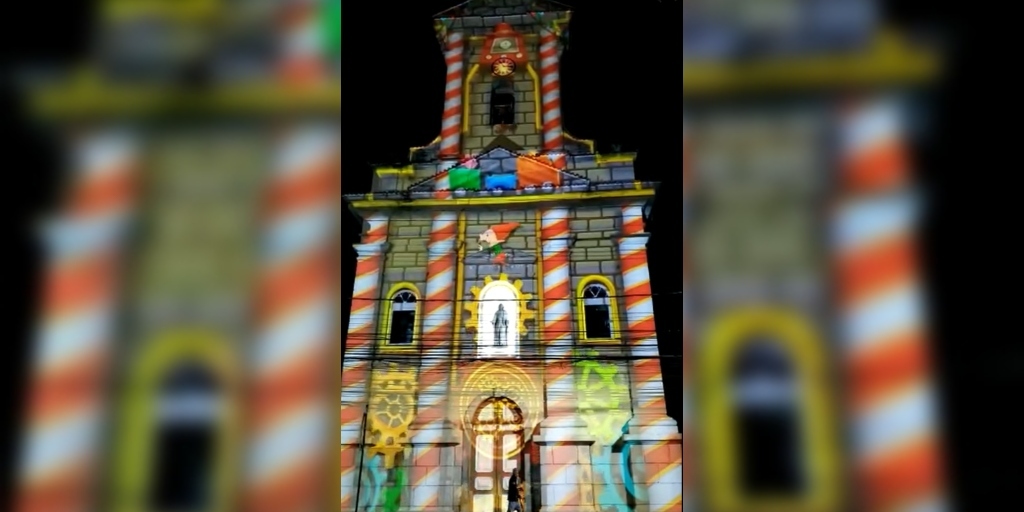 Espetáculo de imagens, luz e som é projetado sobre Catedral São João Batista, em Friburgo 