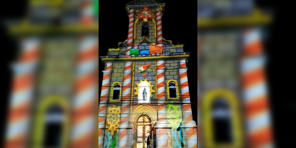 Espetáculo de imagens, luz e som é projetado sobre Catedral São João Batista, em Friburgo
