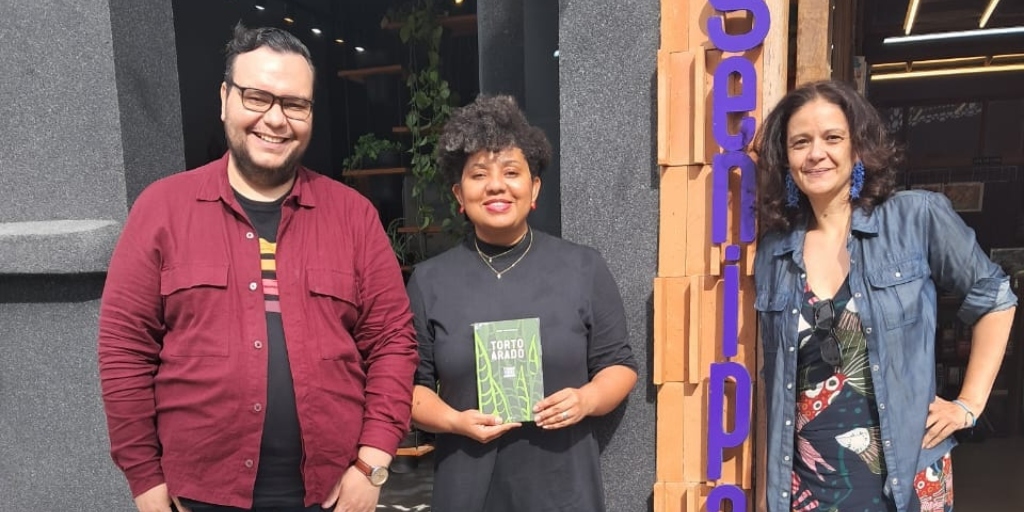 Da esquerda para a direita, Paulo Rosa, Jasmine dos Anjos da Rosa e Maria Fernanda Macedo, organizadores do evento