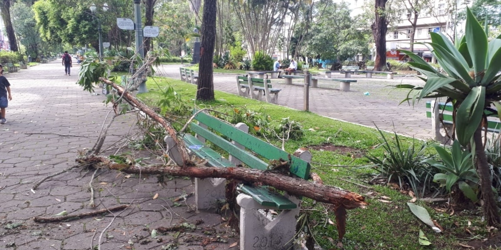 Os estragos na praça Getúlio Vargas, no Centro 