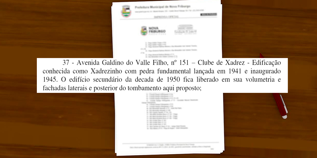 Decreto municipal nº 3.094 estabeleceu tombamento definitivo da parte, iniciada em 1941, do Clube de Xadrez 