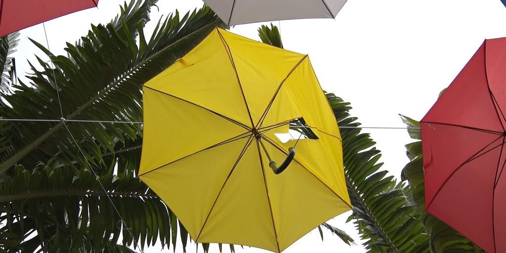 Guarda-chuva danificado em Amparo, após ventania