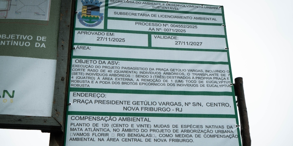 Placa apresenta os objetos da Autorização de Supressão de Vegetação (ASV)