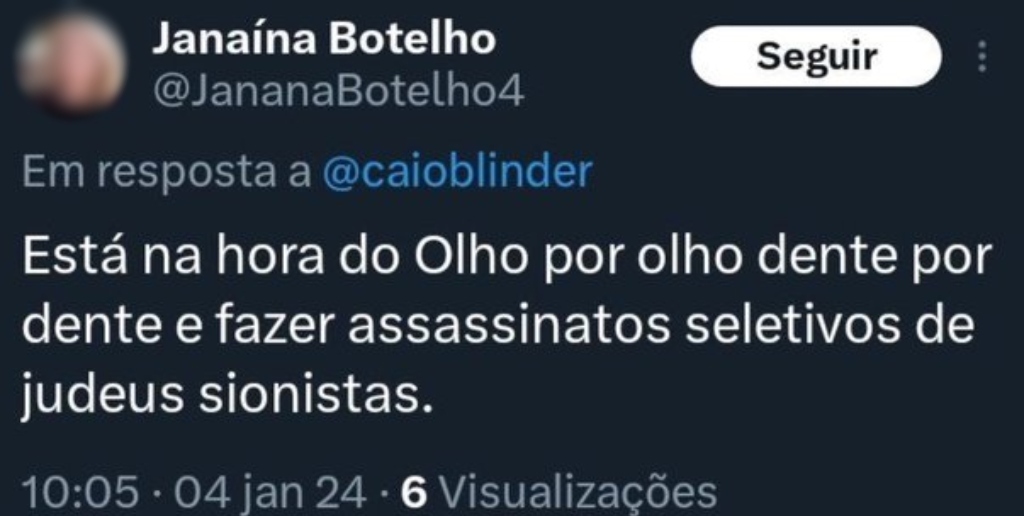 Uma das publicações feitas por Janaína Botelho na rede social X