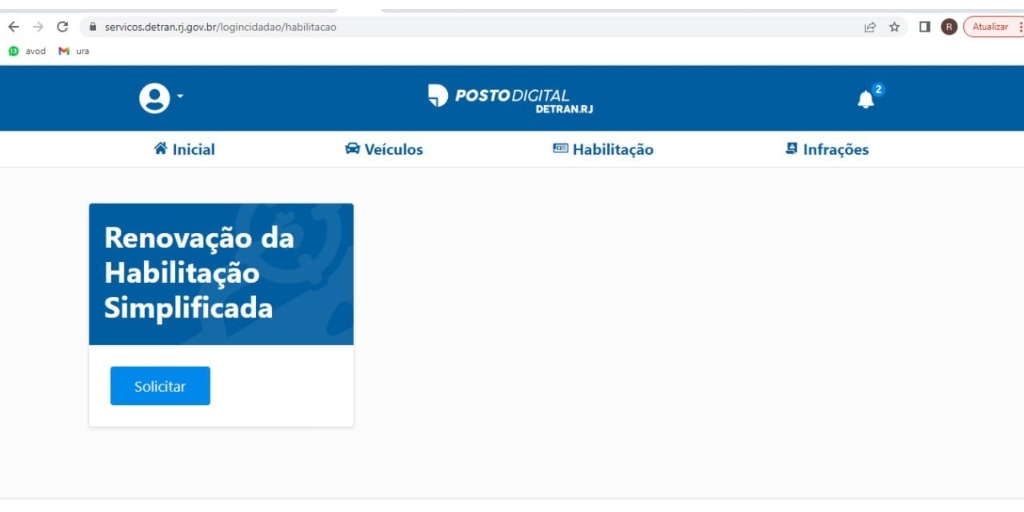 Aba onde os usuários devem solicitar o serviço