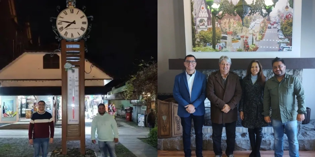 Prefeito e secretário de Turismo durante visita a Gramado