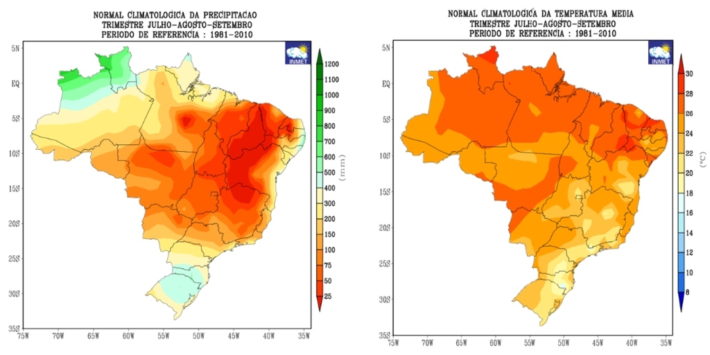 Mapas do Inmet mostram previsões de chuvas e temperaturas para inverno de 2024