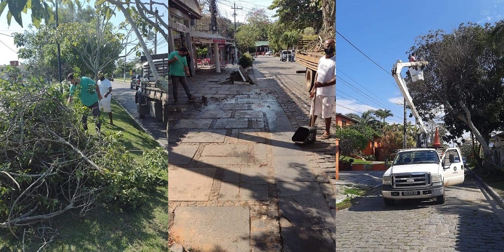 Equipes da prefeitura atuaram na desobstrução e limpeza de diversas vias de Búzios